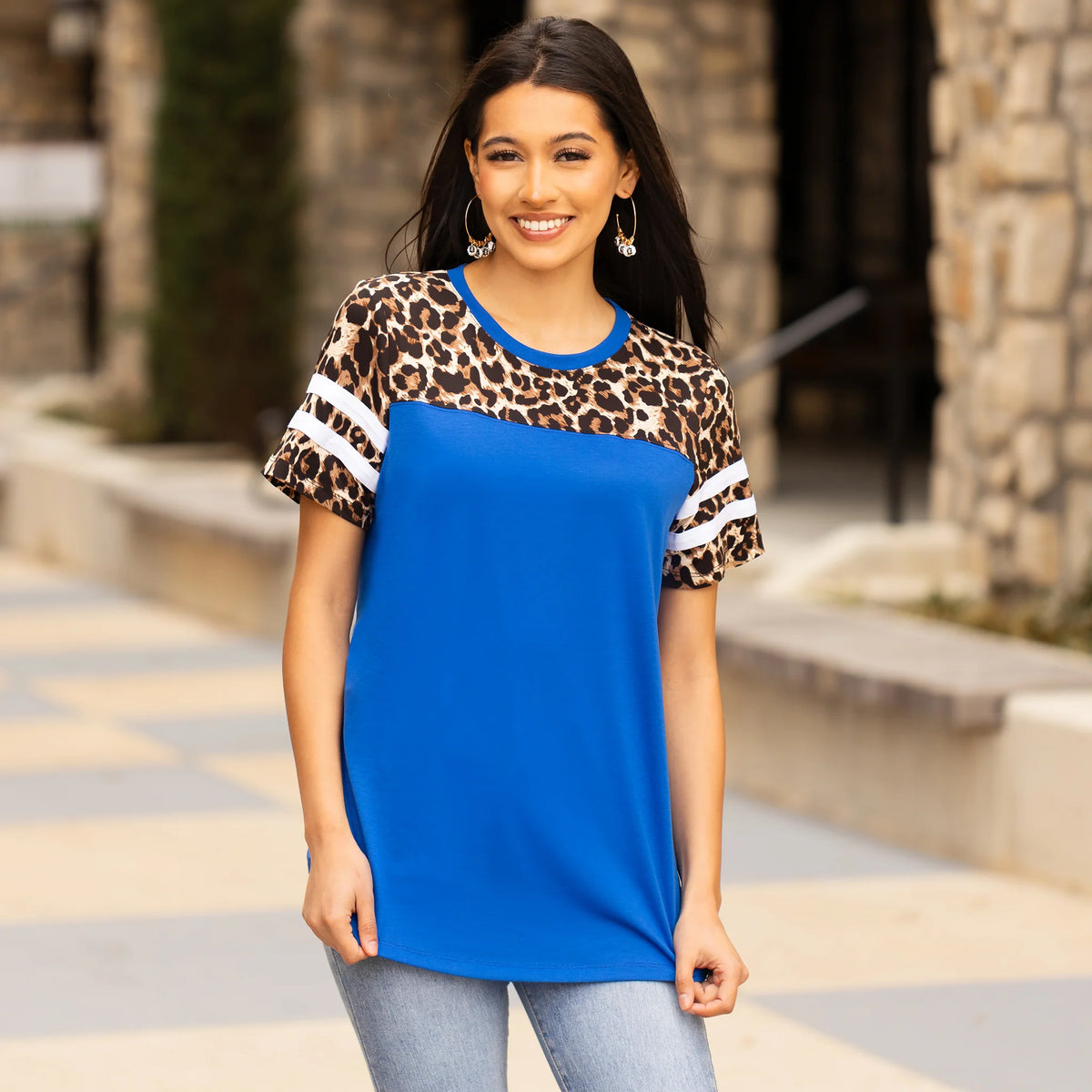 Half Sleeve Varsity Leopard top